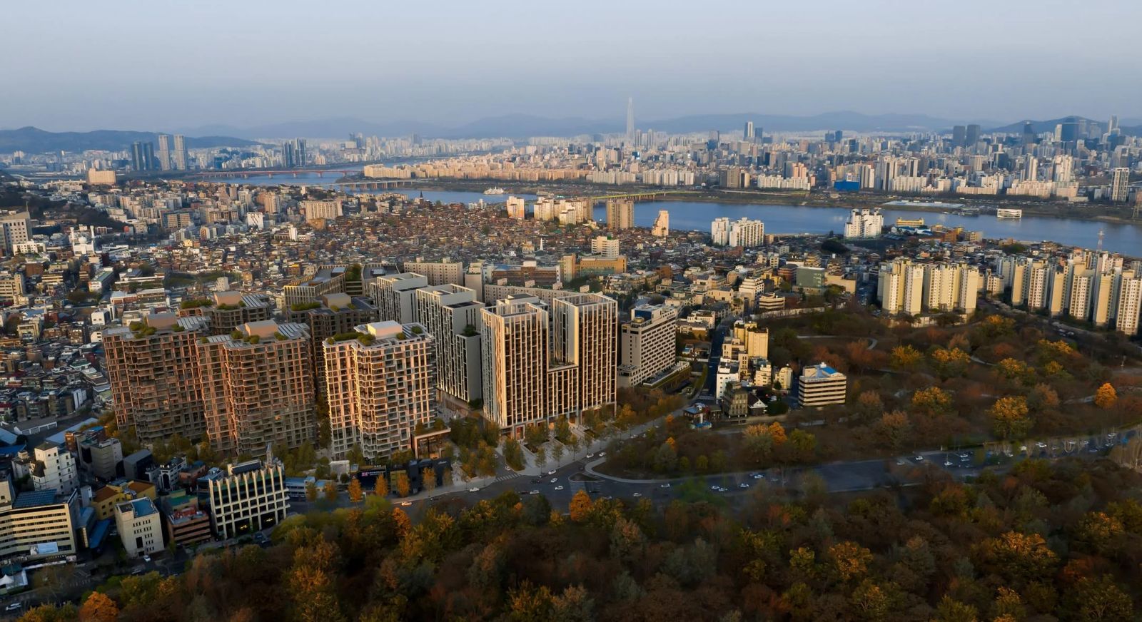 용산공원과 한강을 배경으로 한 더 파크사이드 서울 전체 조감도