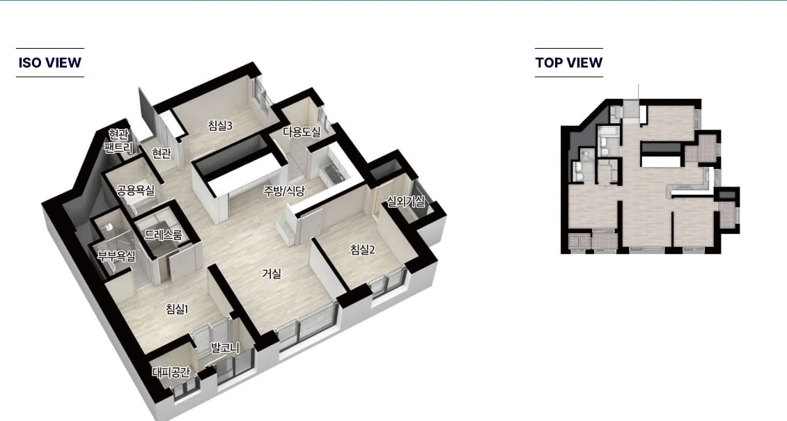 두산위브더제니스 부천 59B ISO VIEW 및 TOP VIEW 평면