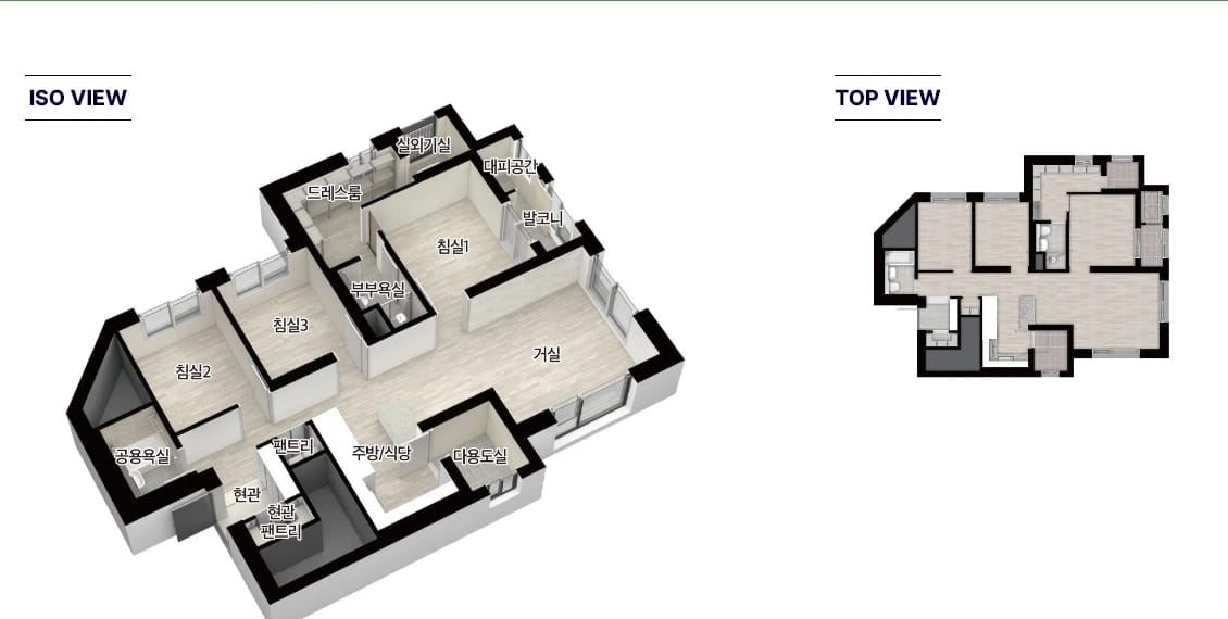두산위브더제니스 부천 74B ISO VIEW 및 TOP VIEW 평면