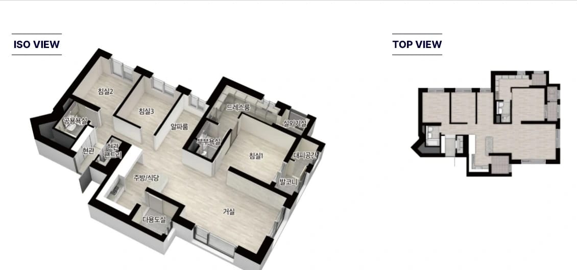 두산위브더제니스 부천 84B ISO VIEW 및 TOP VIEW 평면